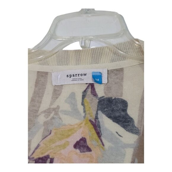Anthropologie Sparrow Floral Rendering Striped Floral 100% Cotton Cardigan Med - Picture 2 of 5